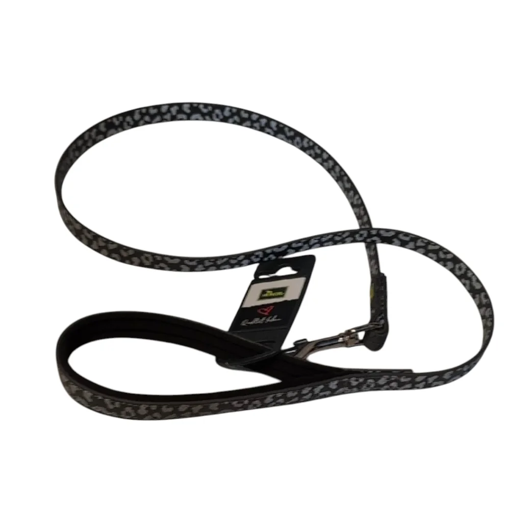 Hunter T-Leash Plastic Grey Reflective Leopard Print Pet Leash